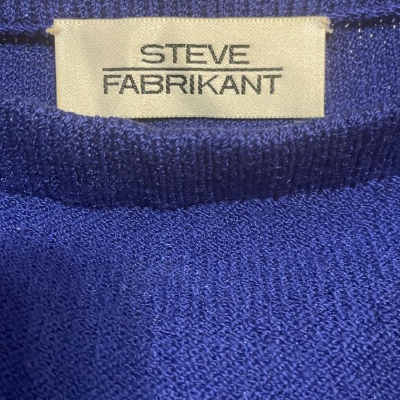 Vtg Blue STEVE FABRIKANT Santana Knit Wool Blend GOLD BUTTONS 2pc SKIRT SUIT PM! - Picture 5 of 6